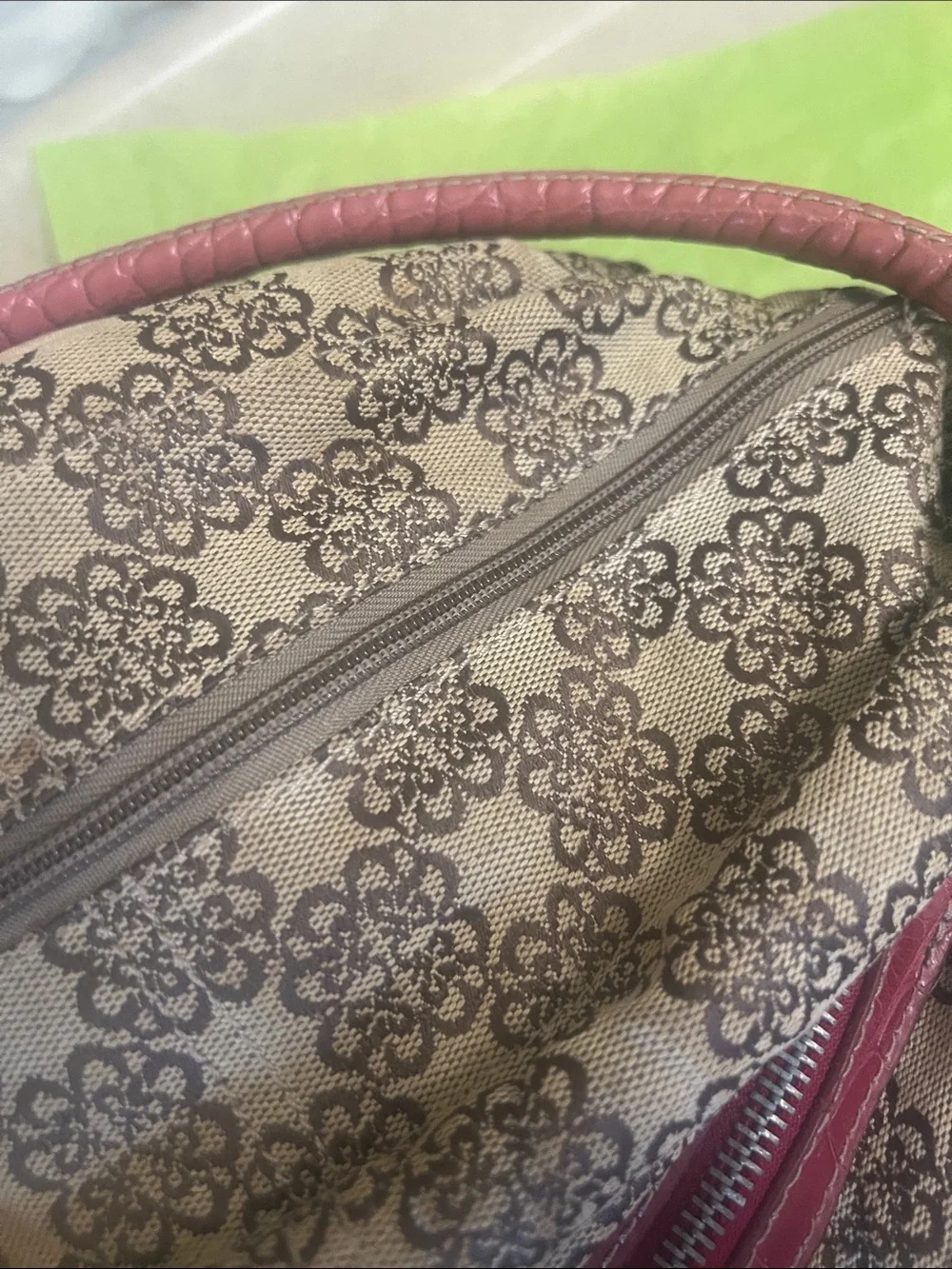 Beige /Red Kathy Van Zeeland Patterned Shoulder Bag with Red Trim